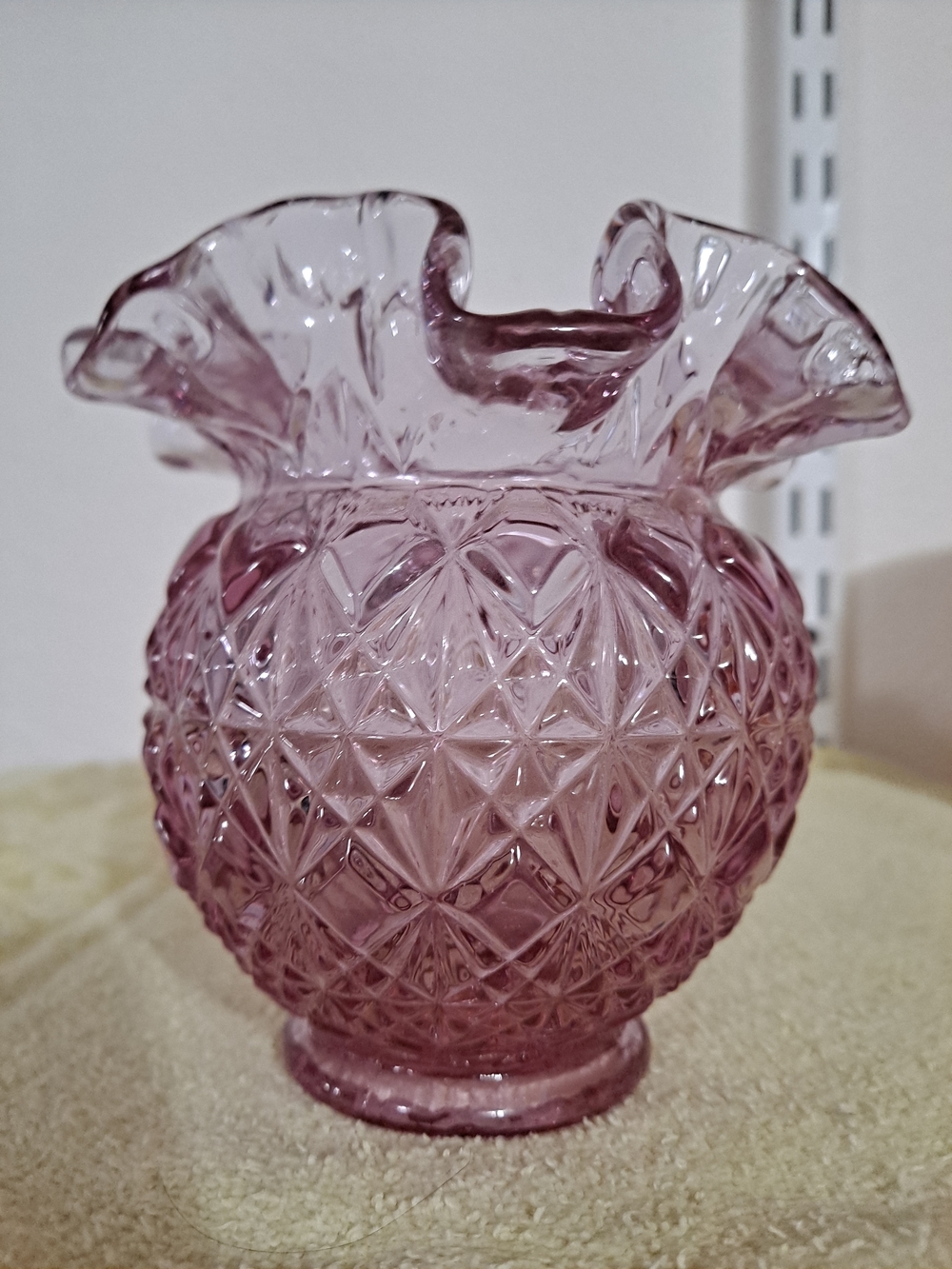 Dusty Rose Glass Ruffled Vase
